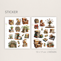 Book Lover Sticker Set: Cat with Books, Journaling Stickers