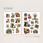 Book Lover Sticker Set: Cat with Books, Journaling Stickers