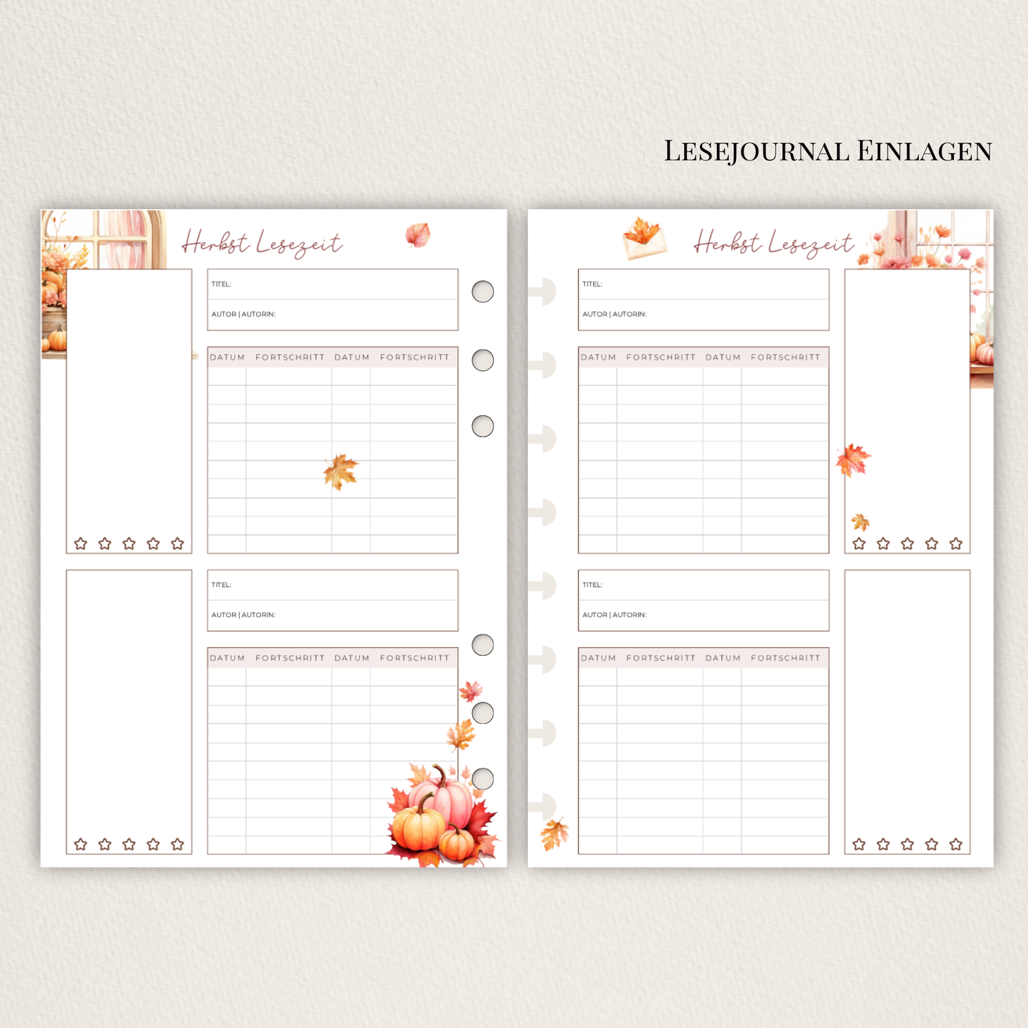 Herbstliche Lesejournal-Einlagen