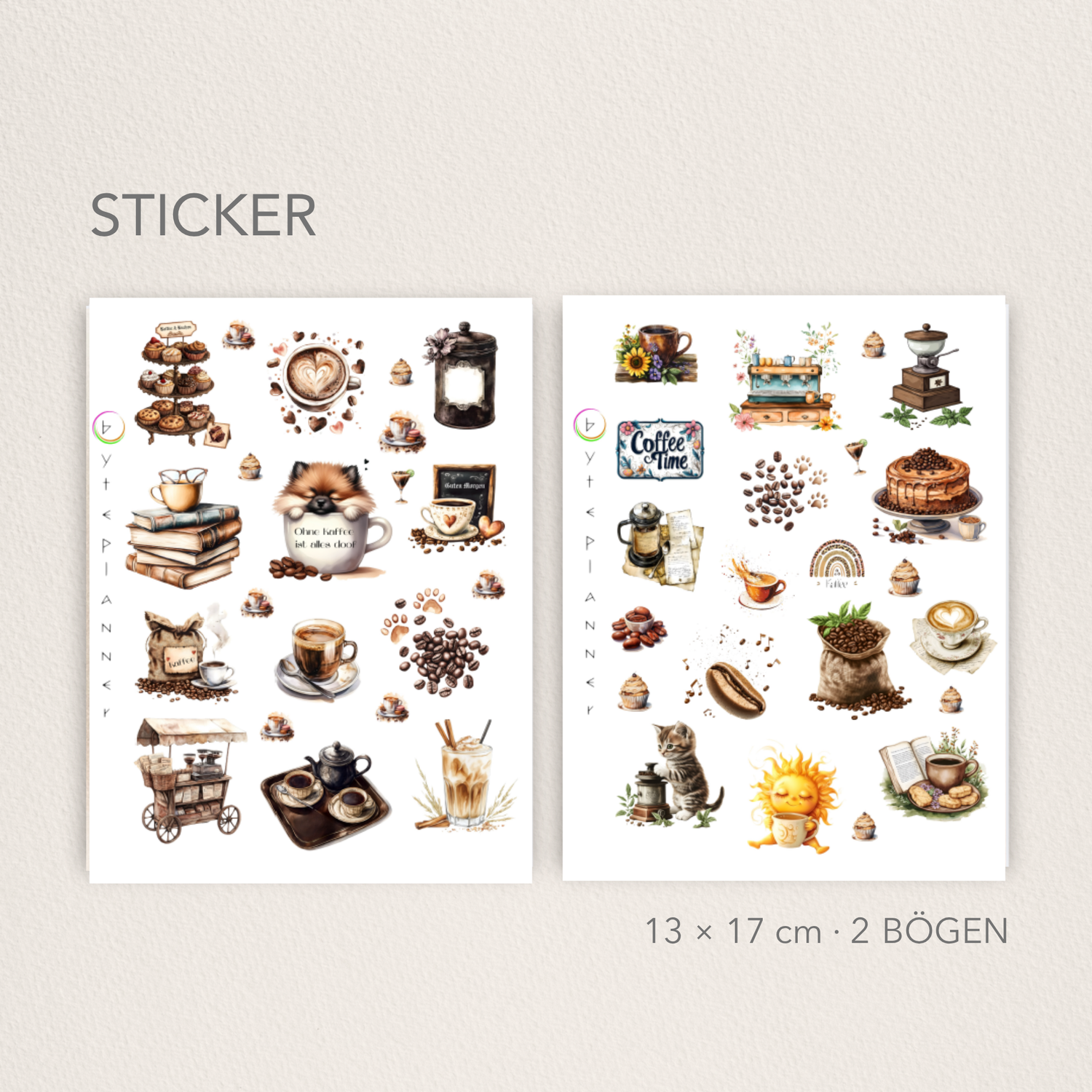 Coffee Sticker Set: Latte Art, Desserts, Cat in Cup