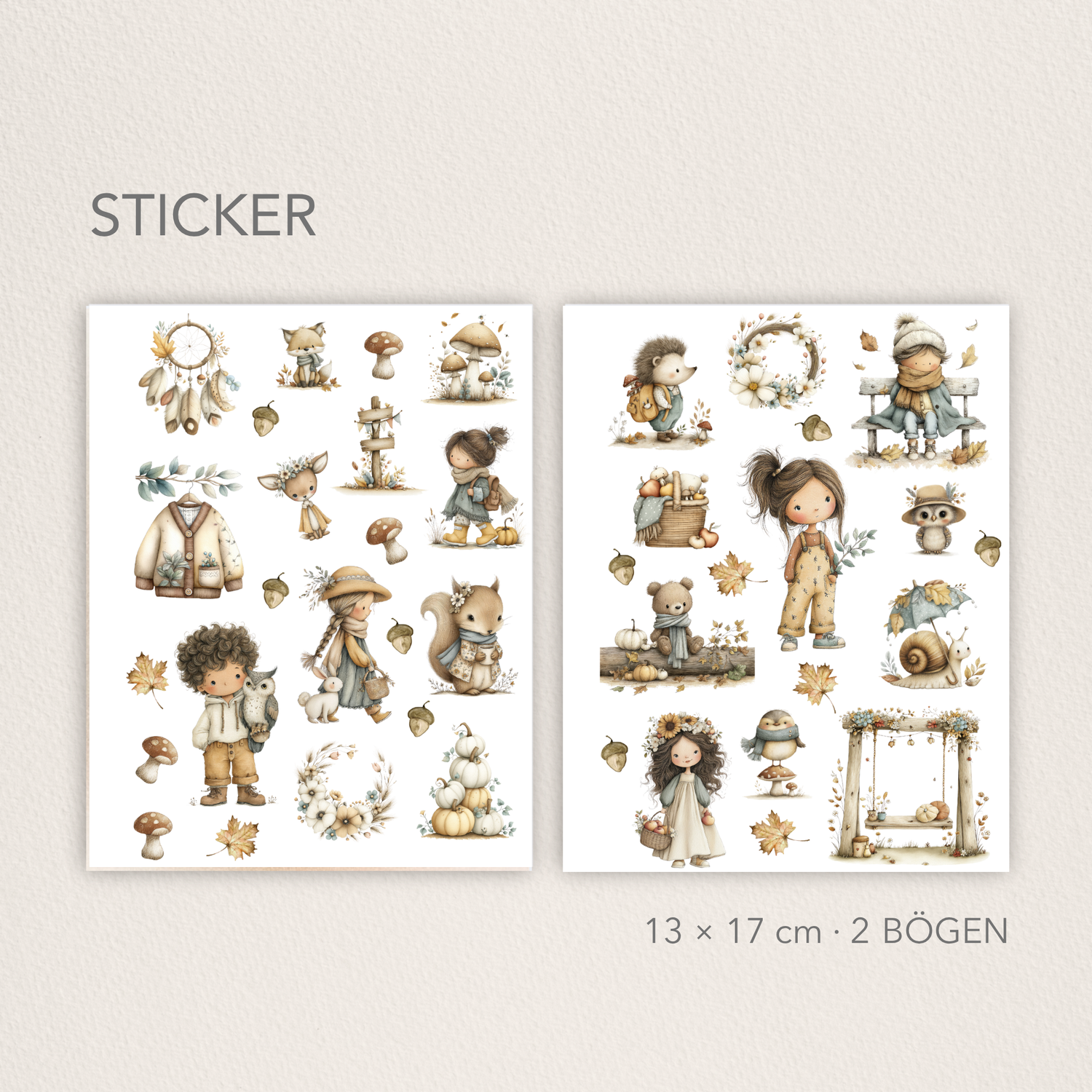Herbst Sticker Set - Niedliche Waldtiere für Bullet Journal, Planer & Scrapbooking - 2 Bögen