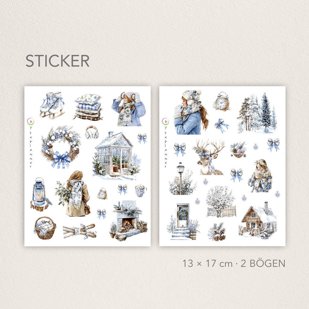 Winterzauber Aquarell Sticker Set – Vintage Weihnachten