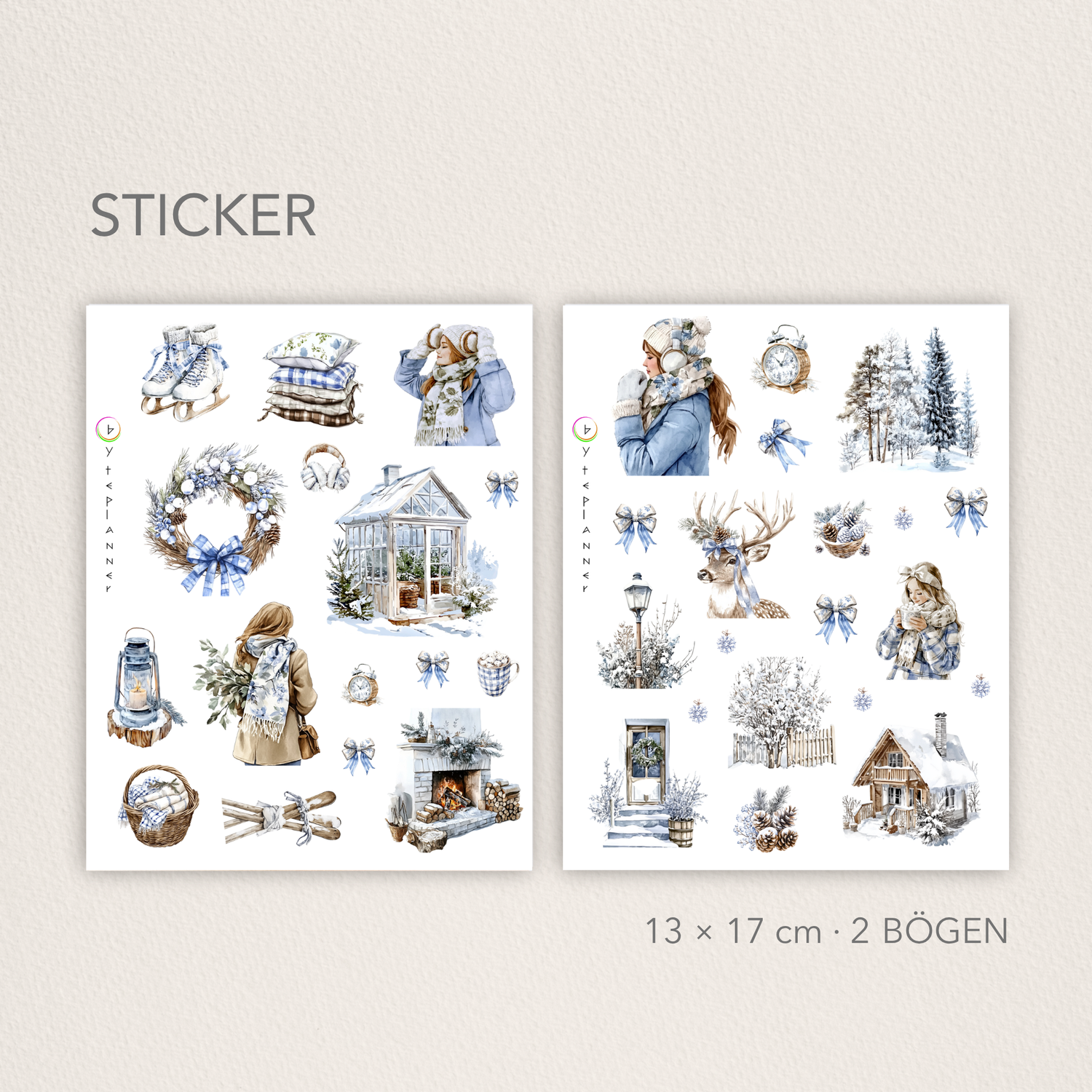Winterzauber Aquarell Sticker Set – Vintage Weihnachten