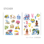 Mediterrane Sommer Stickerbögen – Aquarellmotive Strand, Zitrus, Vespa & mehr – Planer DIY Deko – Transparent | Weiß