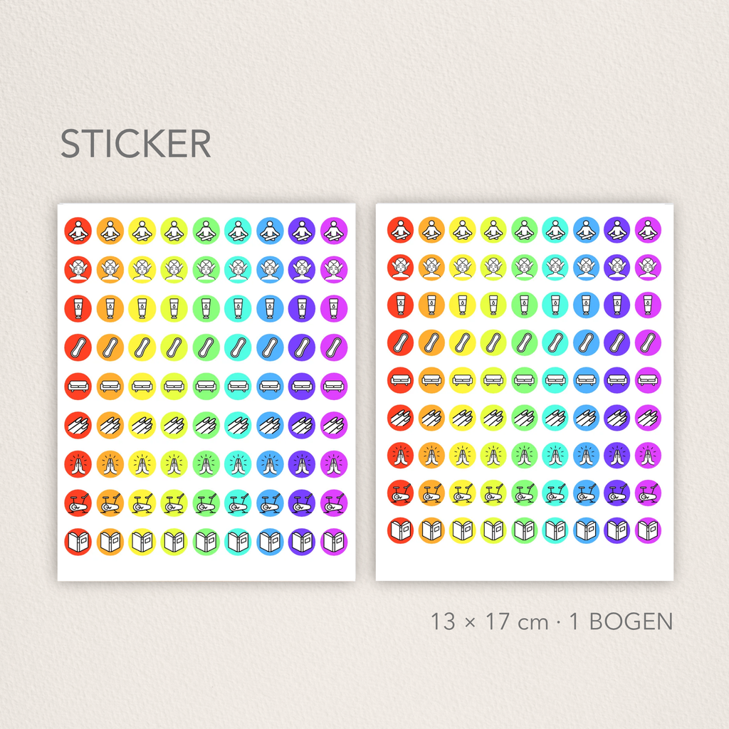 Selbstpflege Sticker Regenbogen Icons