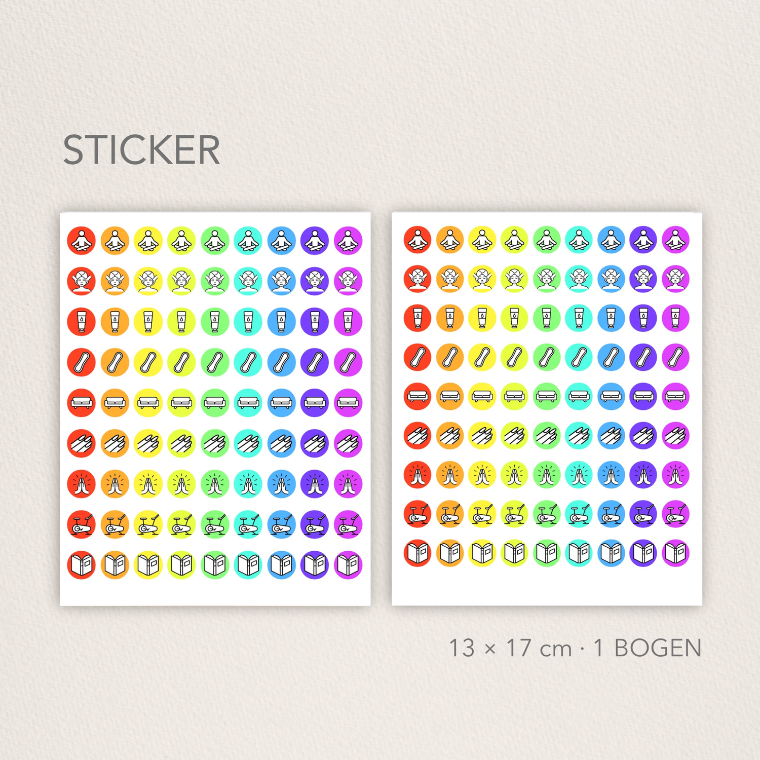 Selbstpflege Sticker Regenbogen Icons
