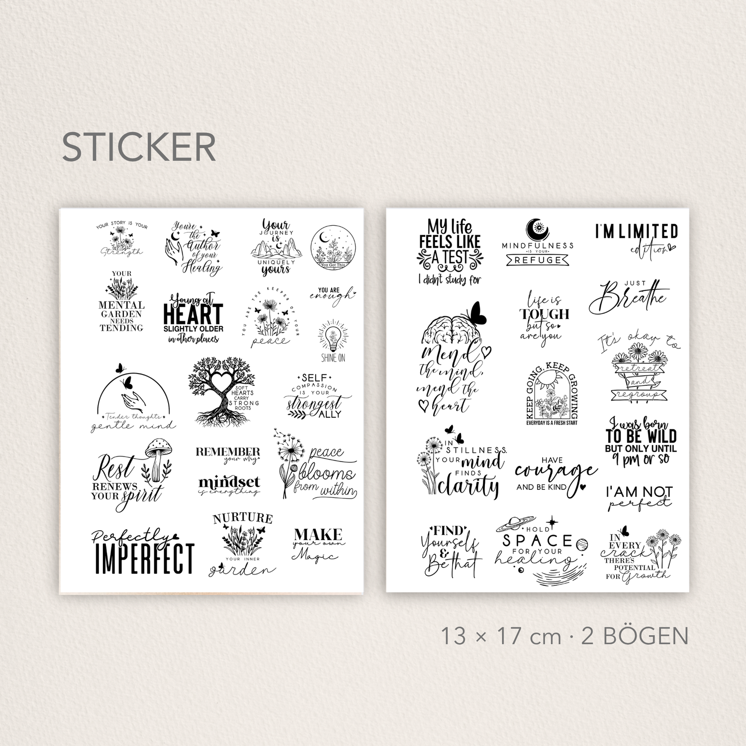 Inspirierende Stickerbogen mit Zitaten –  Minimalistisch & Motivierend