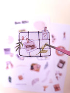Minimalistische Home Office Sticker mit ästhetischen Aquarell-Illustrationen, ideal für Journaling & kreative Organisation