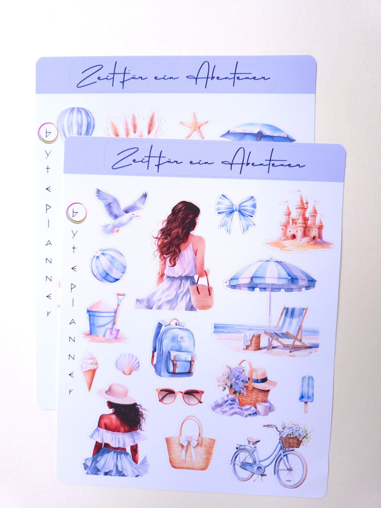 Sommerliche Sticker im Aquarellstil – Zeit für ein Abenteuer