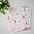 Sticker Buchliebhaber & Cozy Study, Aquarell-Sticker im Pastell-Stil