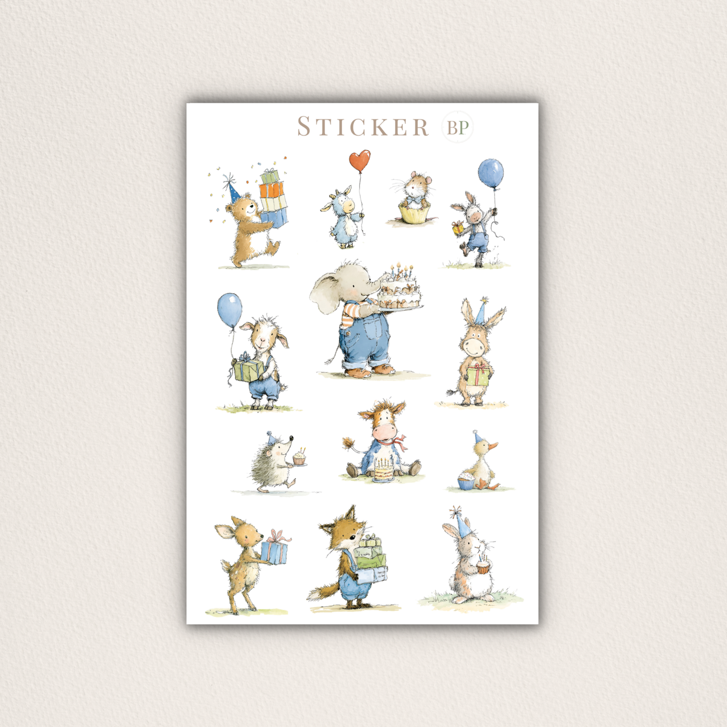 Aquarell-Tiersticker für Geburtstag & Feiern