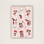 Valentinstag Stickerbogen Aquarell Pärchen und Herzen