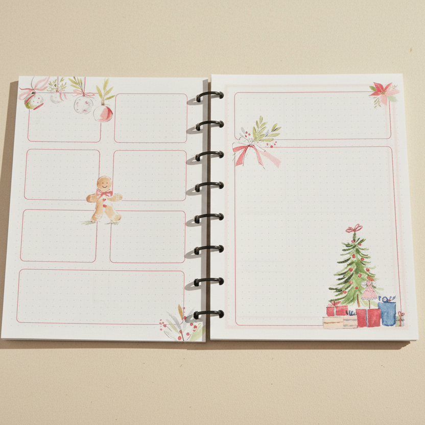 A5 Festliche Bullet Journal Einlagen mit Weihnachtsmotiven