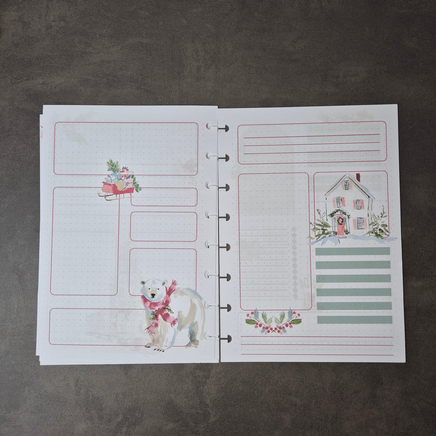 A5 Festliche Bullet Journal Einlagen mit Weihnachtsmotiven