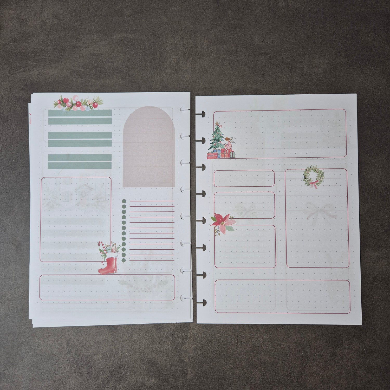 A5 Festliche Bullet Journal Einlagen mit Weihnachtsmotiven