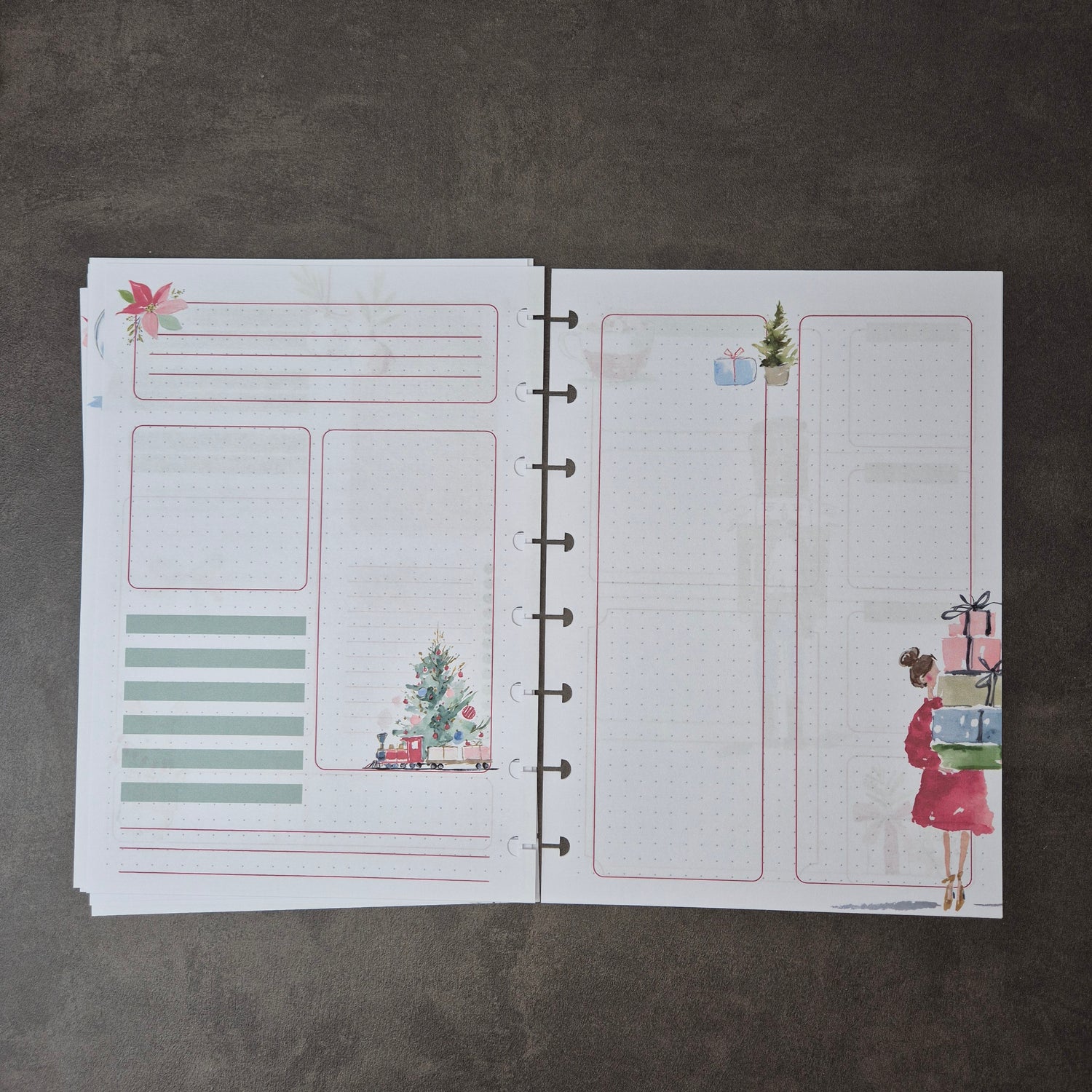 A5 Festliche Bullet Journal Einlagen mit Weihnachtsmotiven