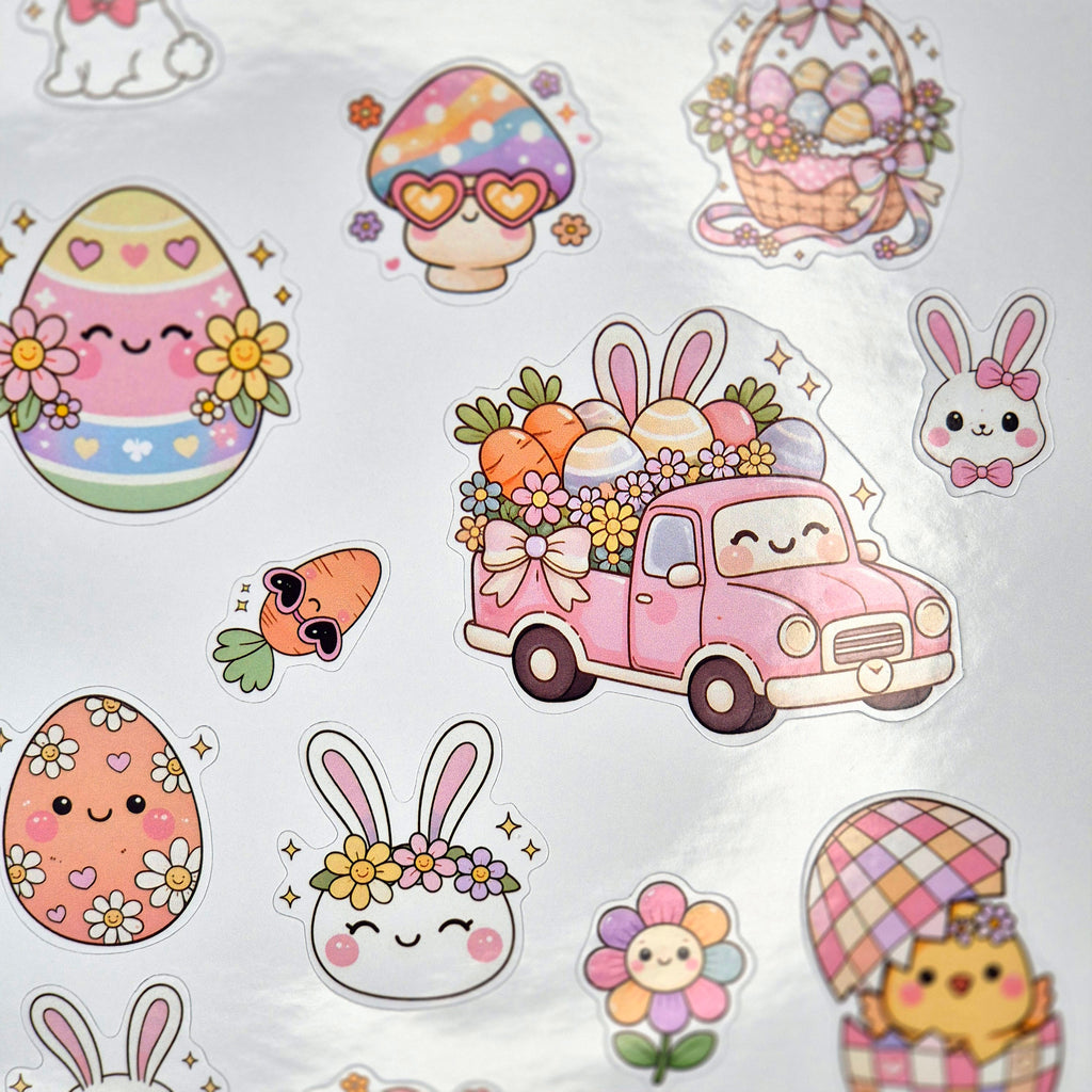 Oster-Stickerbogen in Pastellfarben