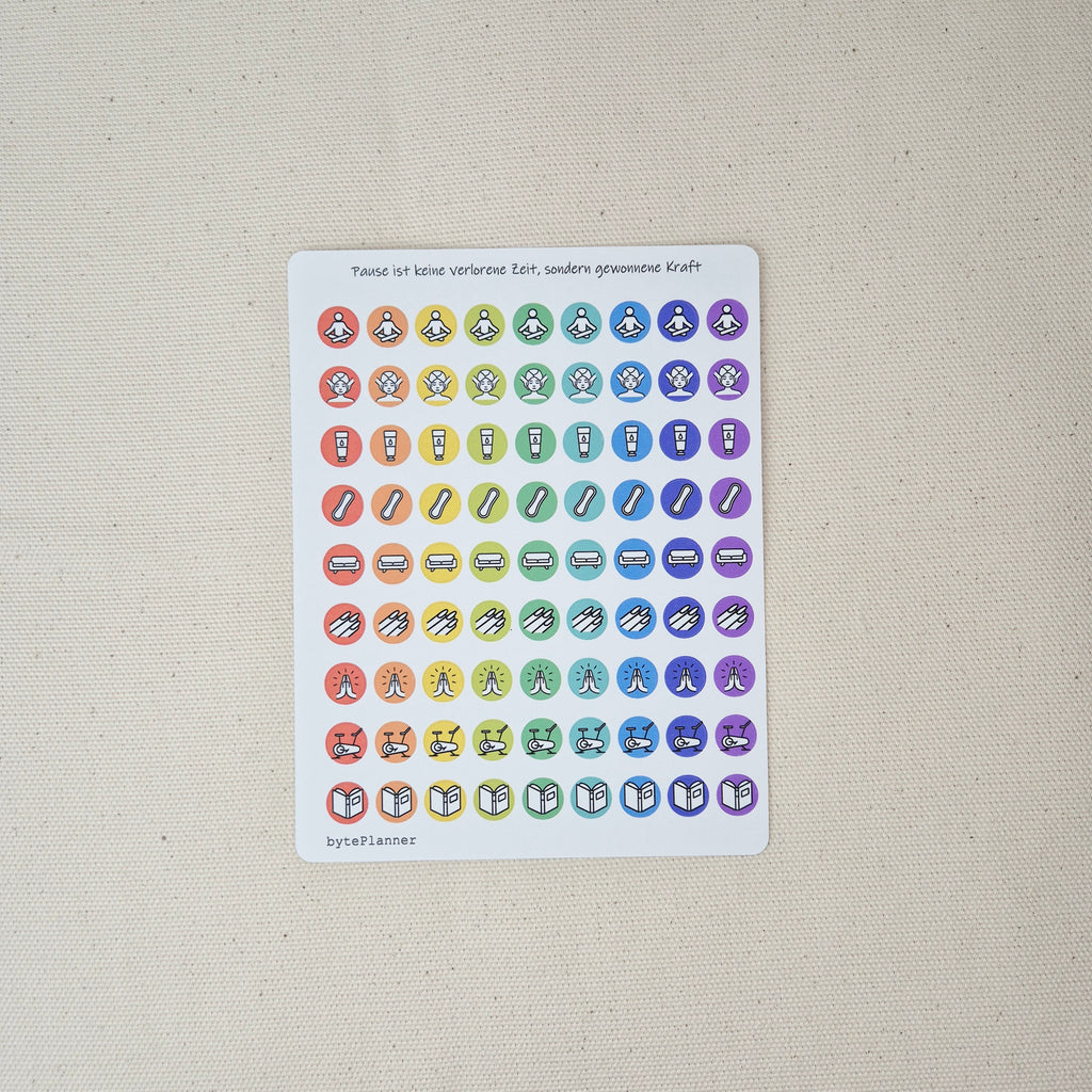 Selbstpflege Sticker Regenbogen Icons
