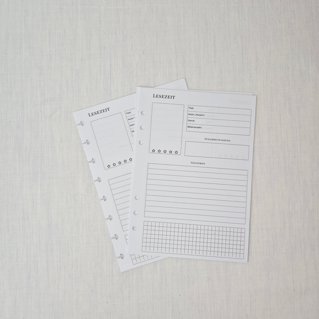 Minimalistische Lesejournal Einlagen Ersatzblätter
