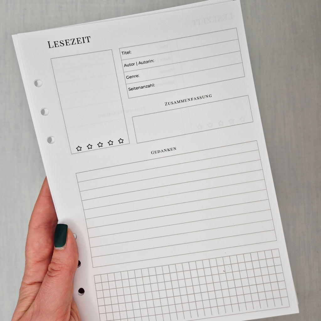 Minimalistische Lesejournal Einlagen Ersatzblätter