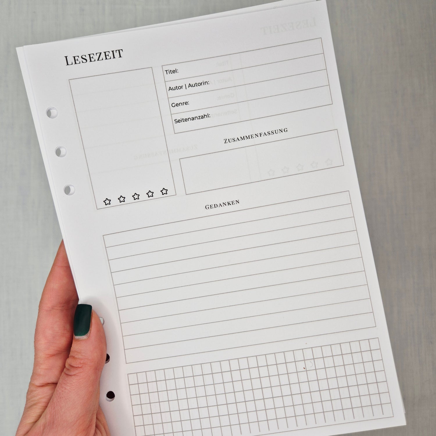 Minimalistische Lesejournal Einlagen Ersatzblätter