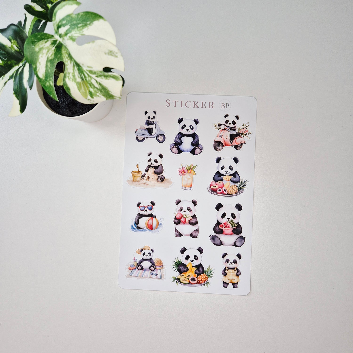 Aquarell-Panda Stickerbogen