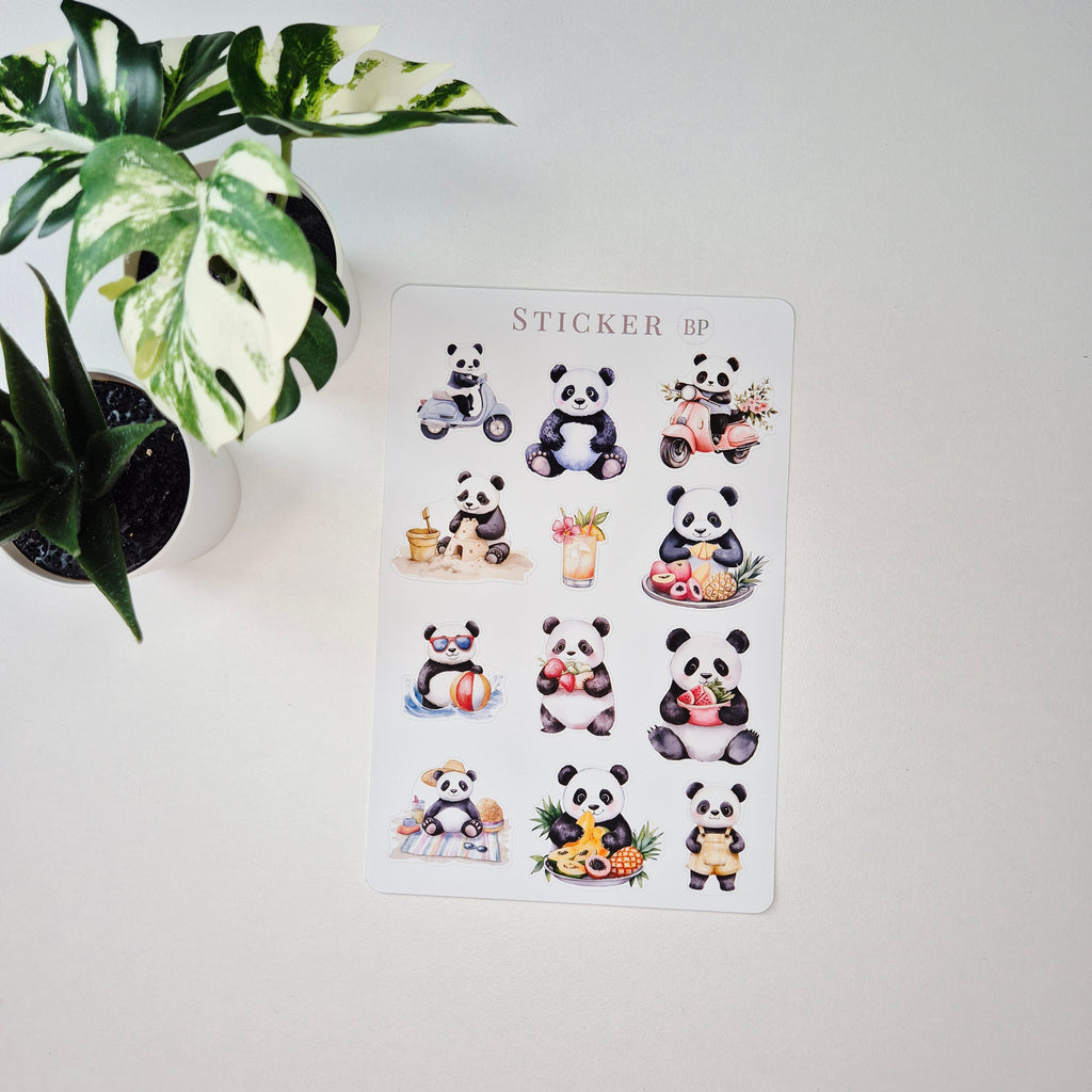 Aquarell-Panda Stickerbogen