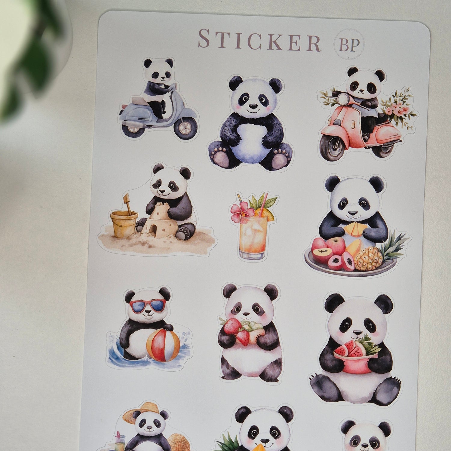 Aquarell-Panda Stickerbogen