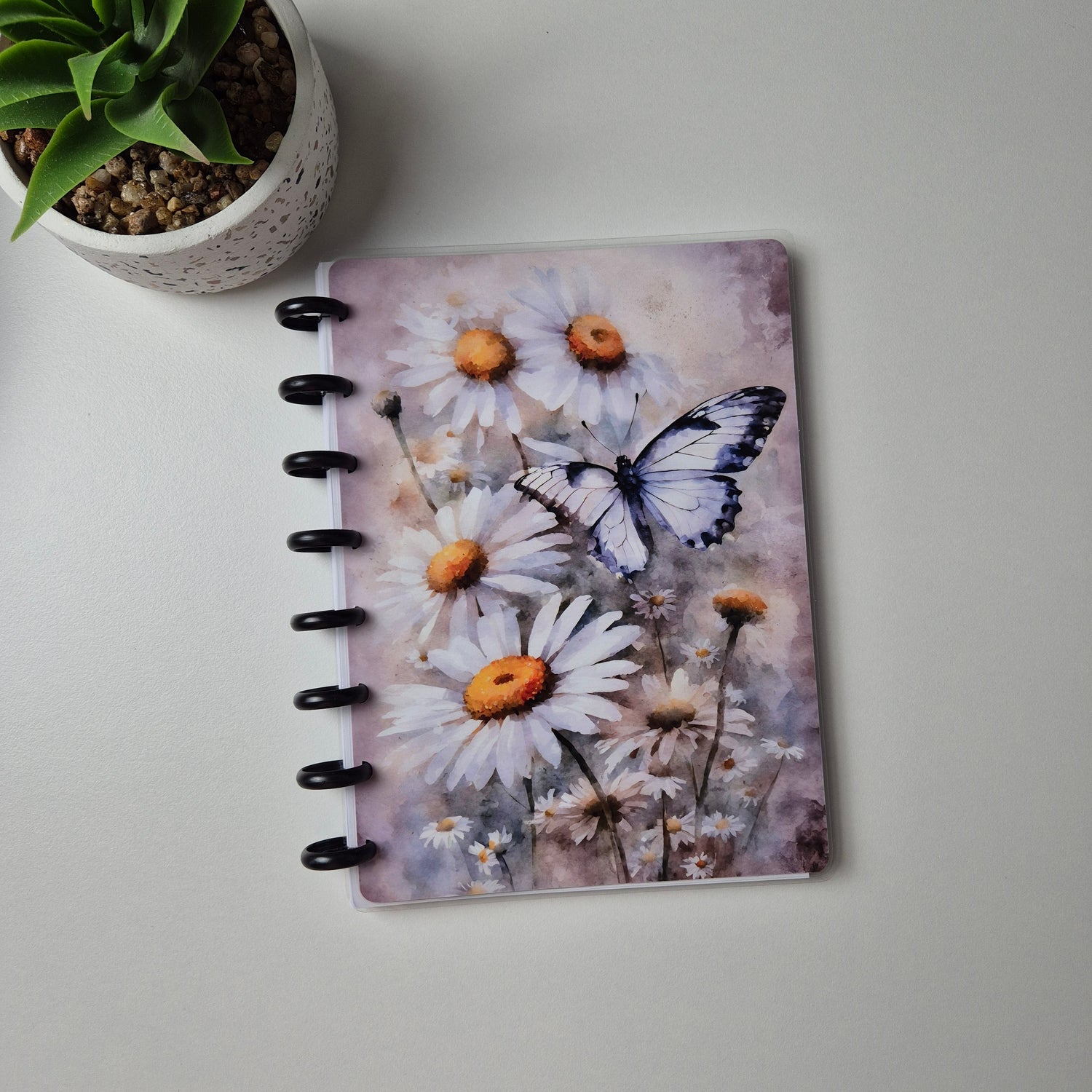 Discbuch A5 | Aquarell Gänseblümchen & Schmetterling Notizbuch