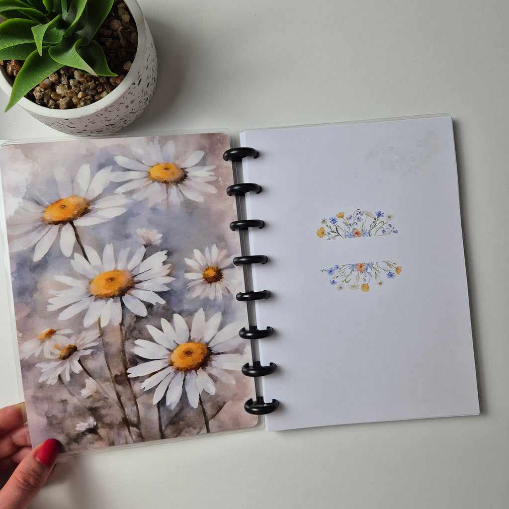 Discbuch A5 | Aquarell Gänseblümchen & Schmetterling Notizbuch