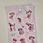 Valentinstag Stickerbogen Aquarell Pärchen und Herzen