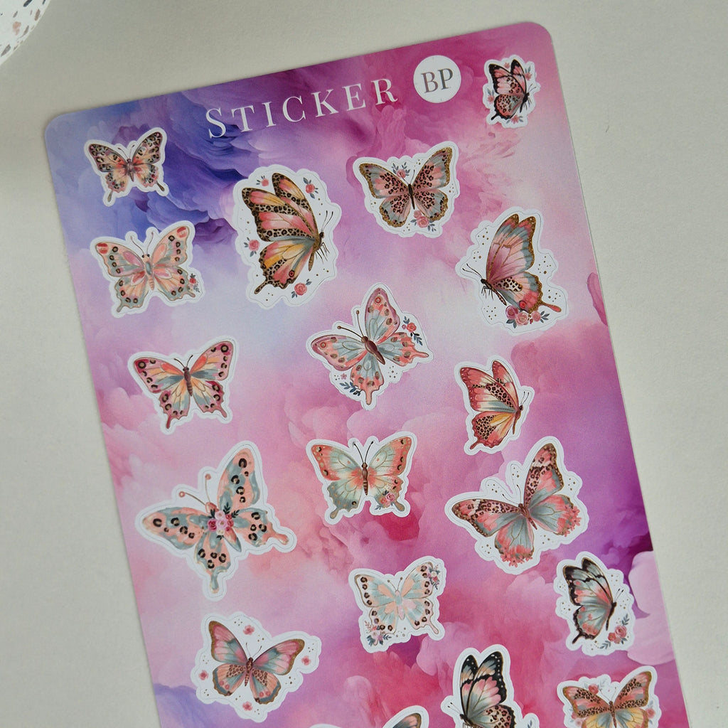 Pastellfarbene Schmetterlinge Stickerbogen