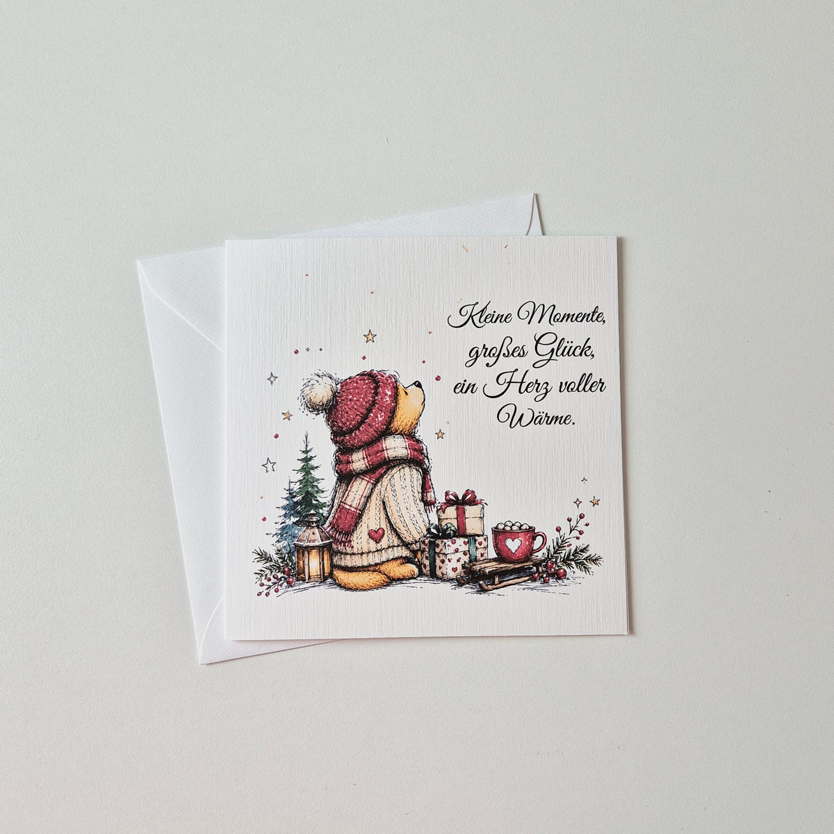 Weihnachtskarte – Bär mit Geschenken