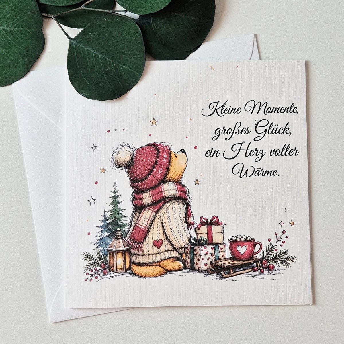Weihnachtskarte – Bär mit Geschenken