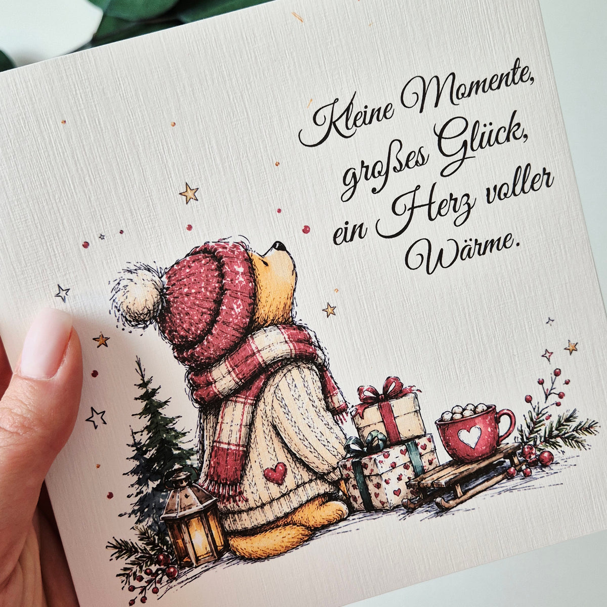 Weihnachtskarte – Bär mit Geschenken