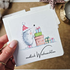 Weihnachtskarte Igel – quadratische Grußkarte mit Umschlag