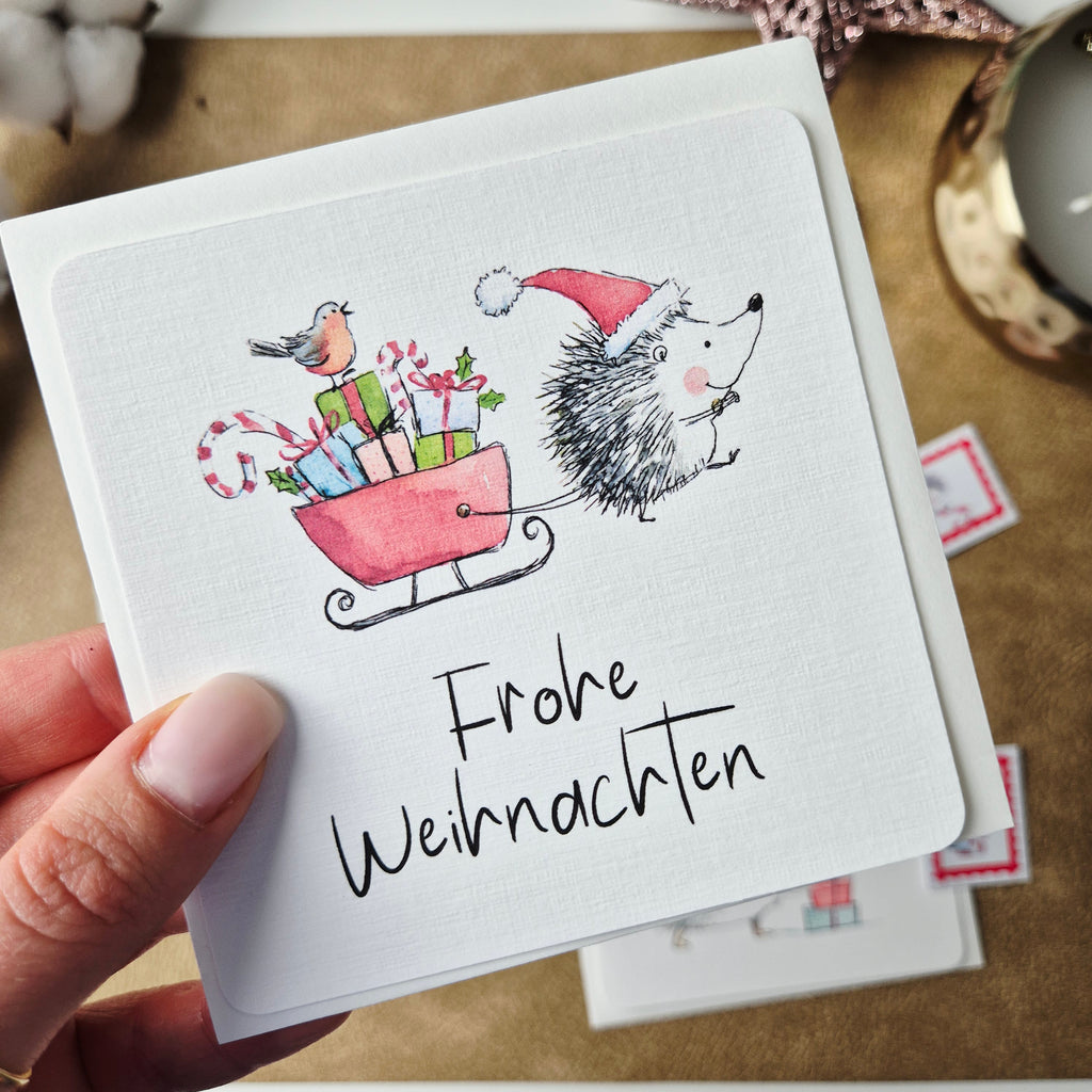 Weihnachtskarte Igel – quadratische Grußkarte mit Umschlag