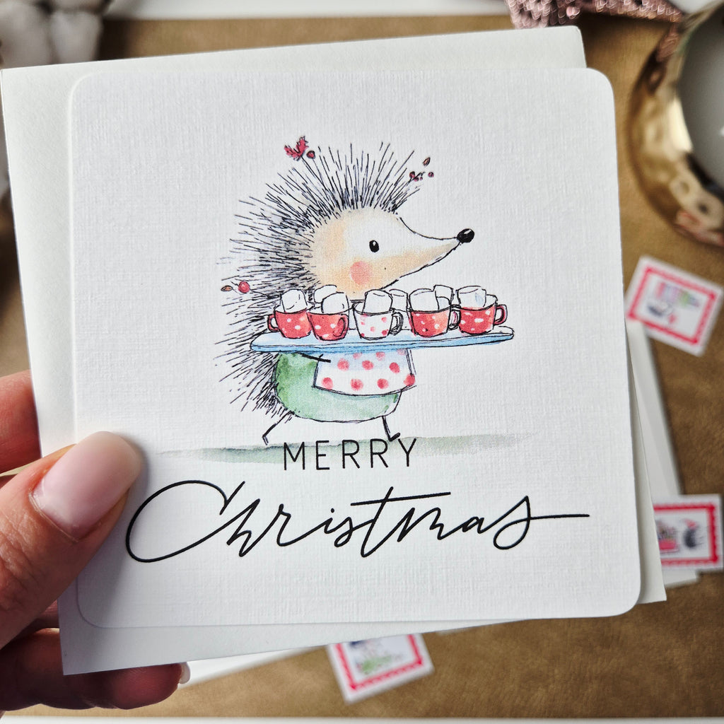 Weihnachtskarte Igel – quadratische Grußkarte mit Umschlag