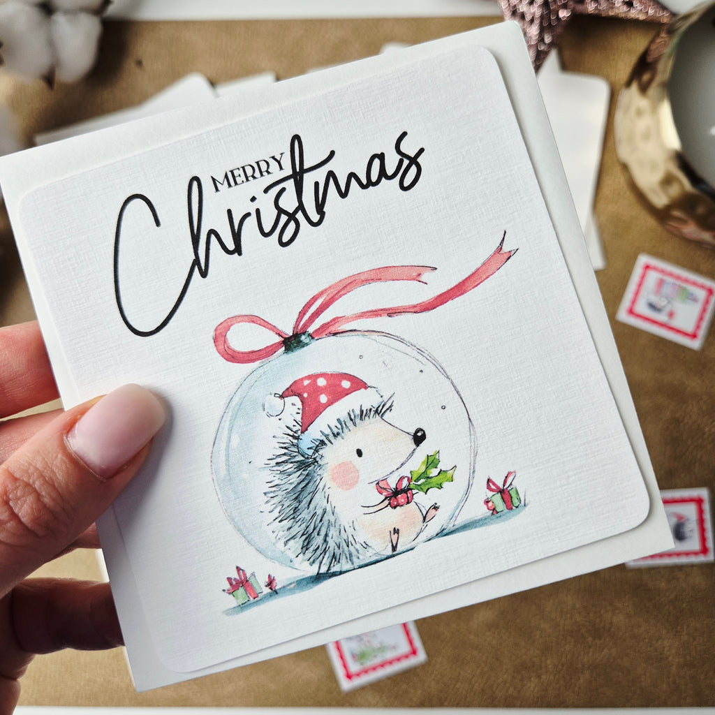 Weihnachtskarte Igel – quadratische Grußkarte mit Umschlag