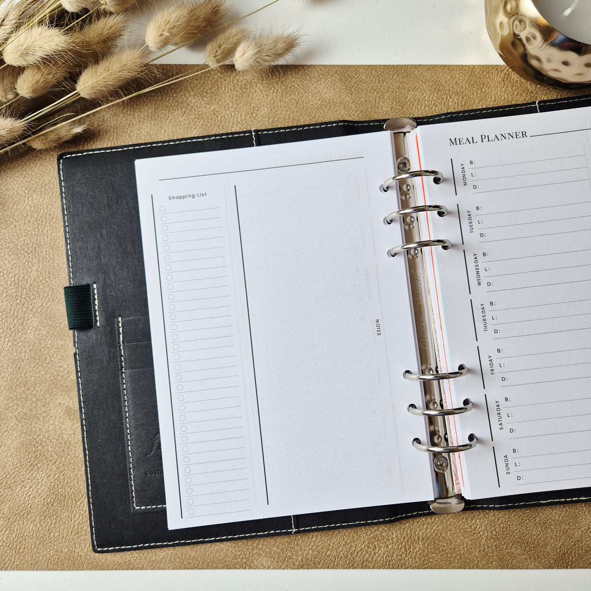 Meal Planner A5 – undatierte Menüplaner-Einlagen mit abtrennbarer Einkaufsliste