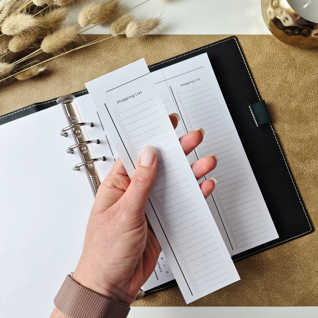 Meal Planner A5 – undatierte Menüplaner-Einlagen mit abtrennbarer Einkaufsliste