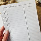 Meal Planner A5 – undatierte Menüplaner-Einlagen mit abtrennbarer Einkaufsliste