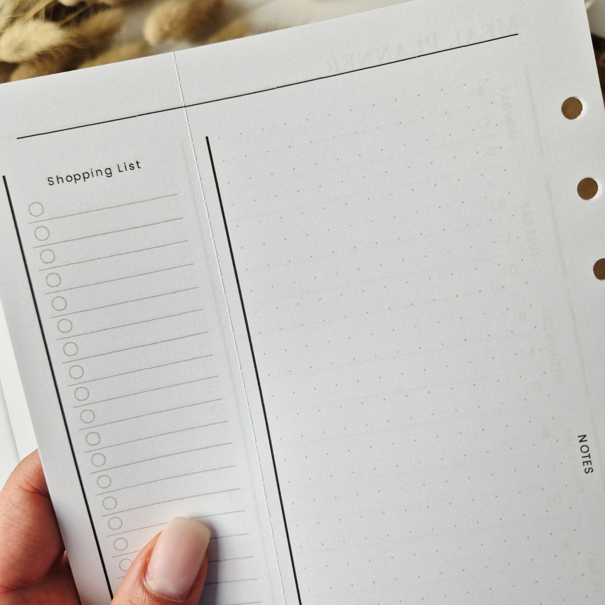 Meal Planner A5 – undatierte Menüplaner-Einlagen mit abtrennbarer Einkaufsliste