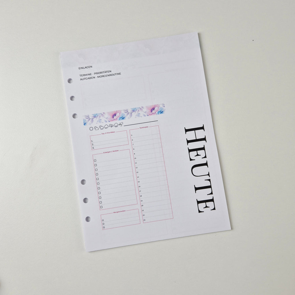 Floraler Tagesplaner A5 – undatierte Einlegeblätter