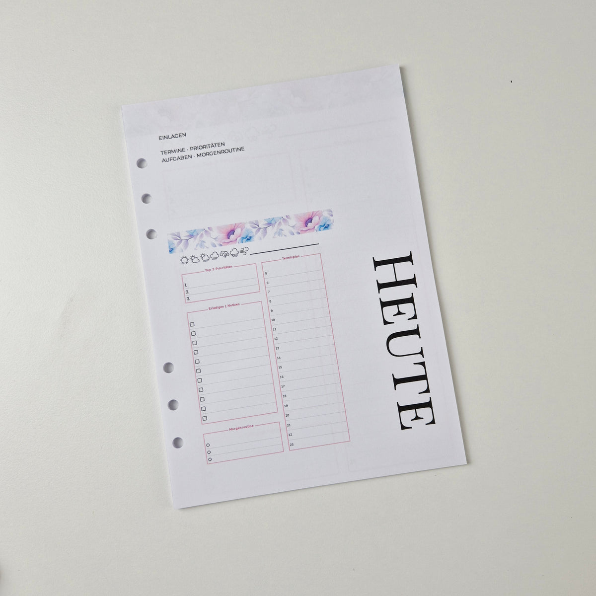 Floraler Tagesplaner A5 – undatierte Einlegeblätter