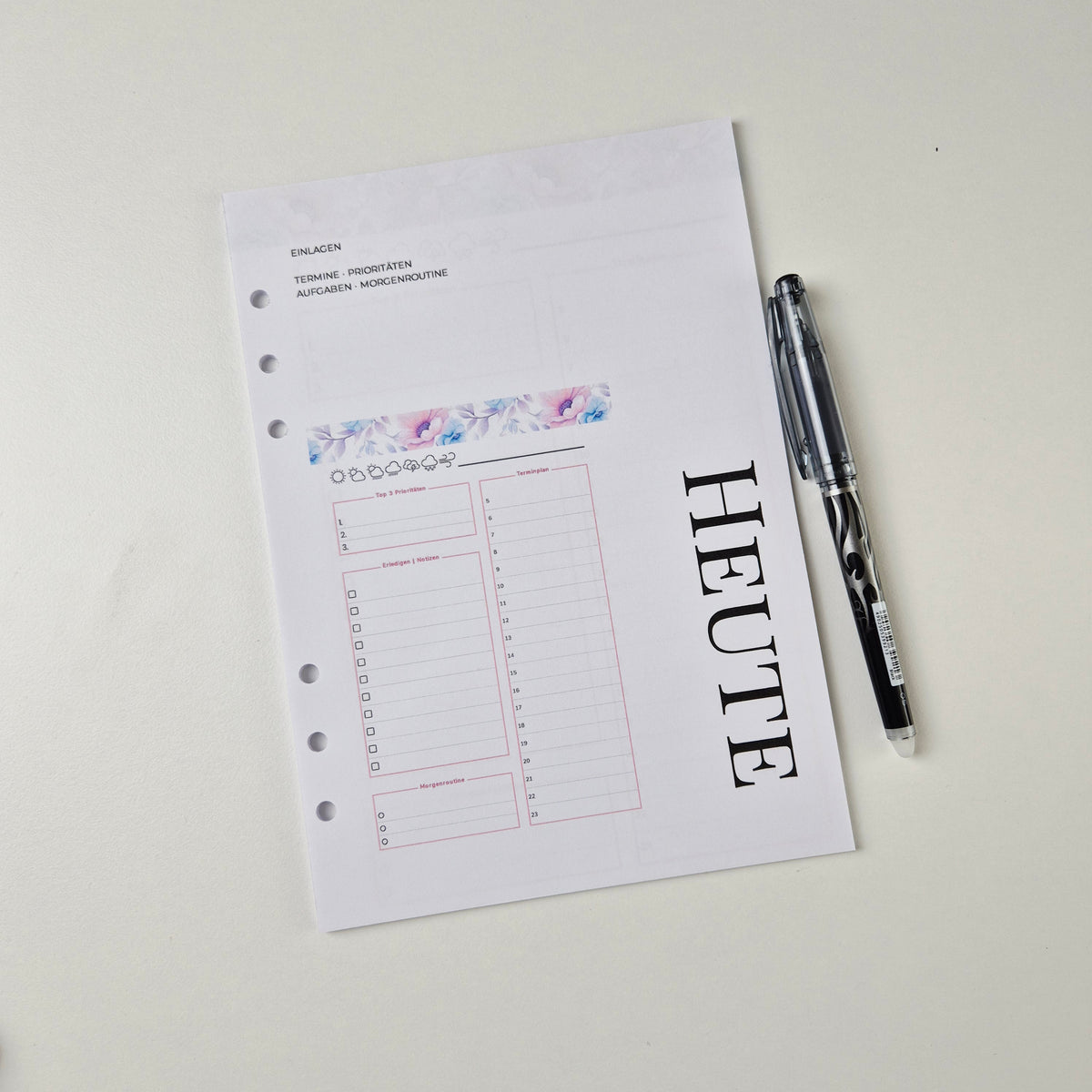 Floraler Tagesplaner A5 – undatierte Einlegeblätter