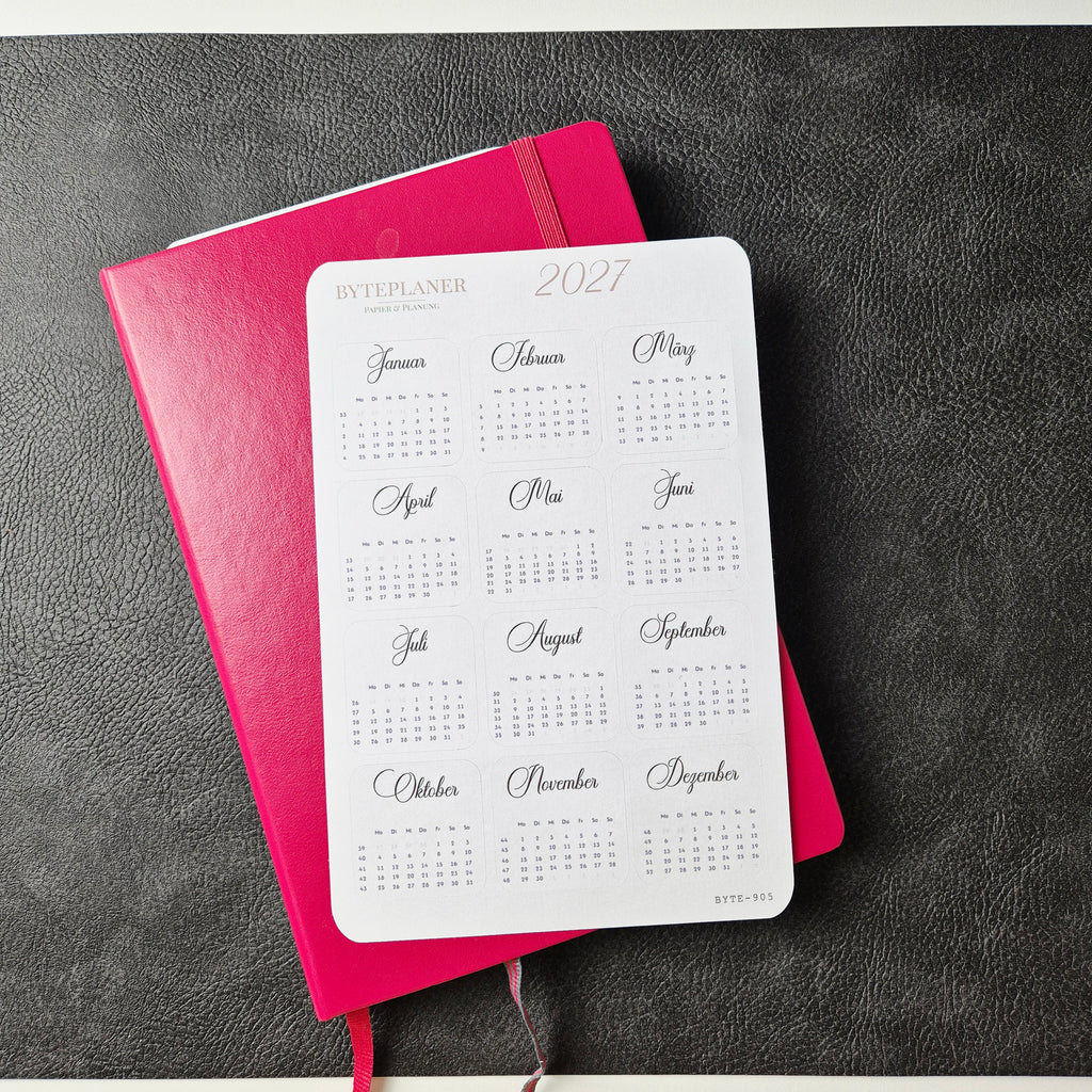 Jahresübersicht 2027 Sticker | Kalender Sticker für Planer, Bujo & Journal
