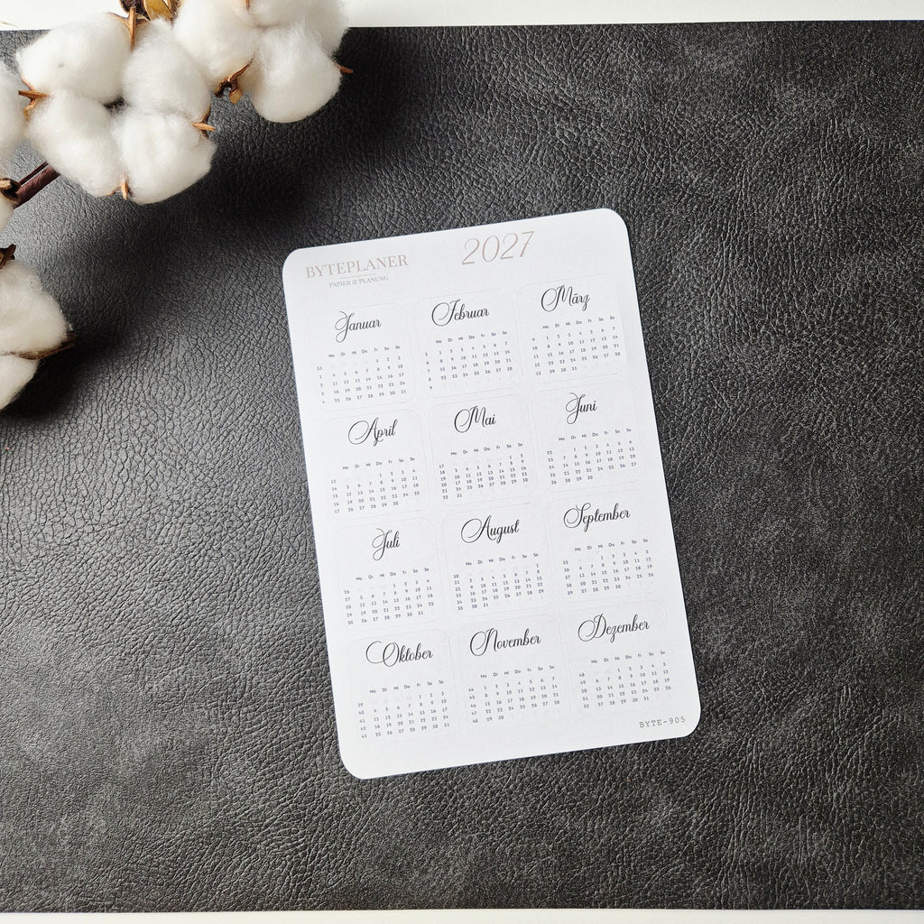 Jahresübersicht 2027 Sticker | Kalender Sticker für Planer, Bujo & Journal