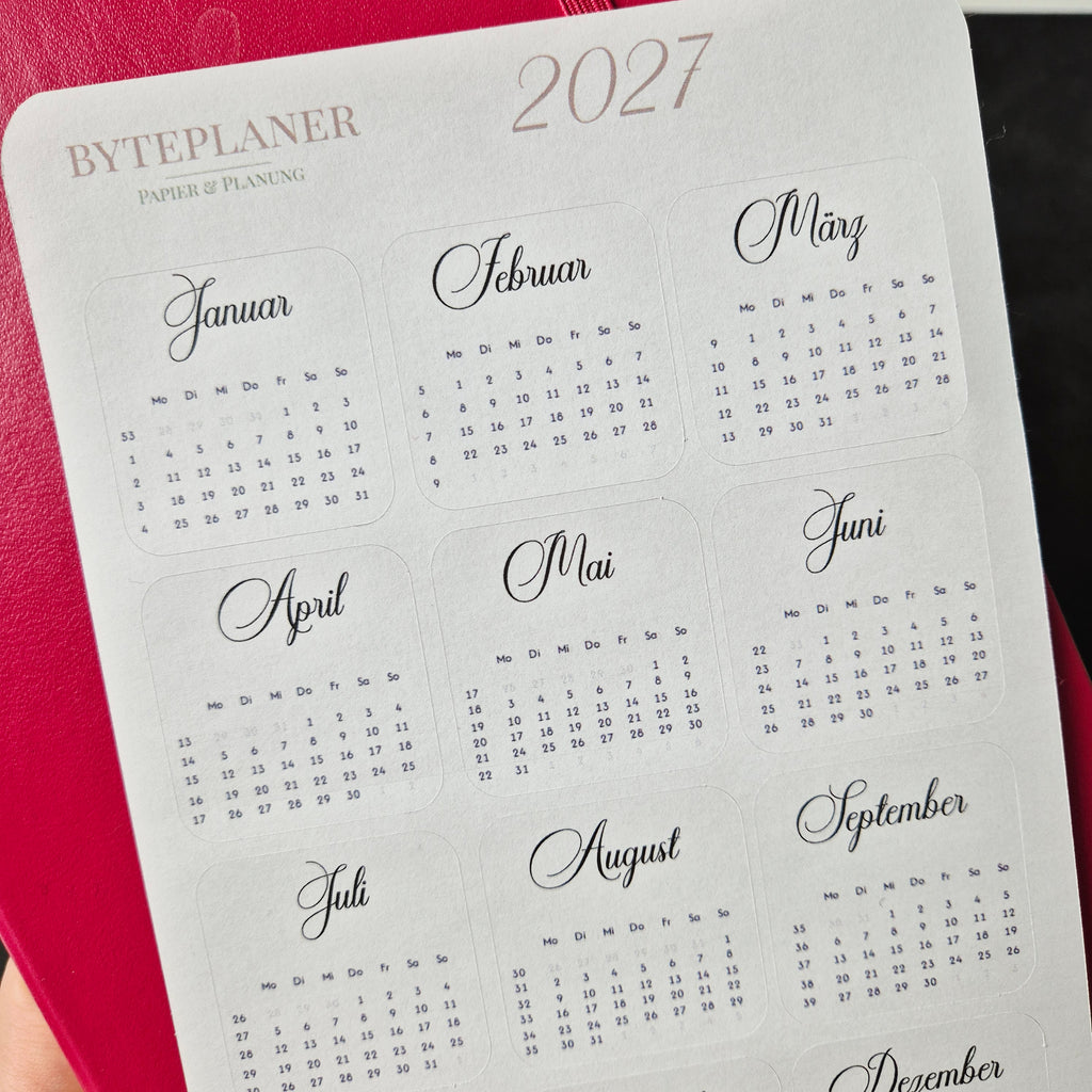 Jahresübersicht 2027 Sticker | Kalender Sticker für Planer, Bujo & Journal