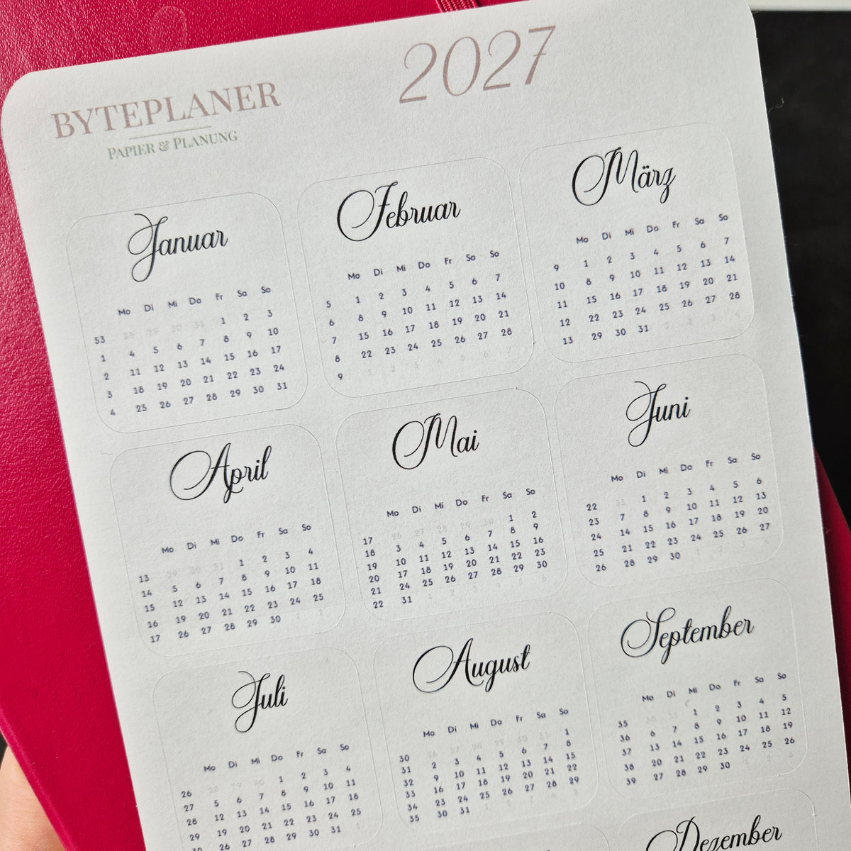 Jahresübersicht 2027 Sticker | Kalender Sticker für Planer, Bujo & Journal